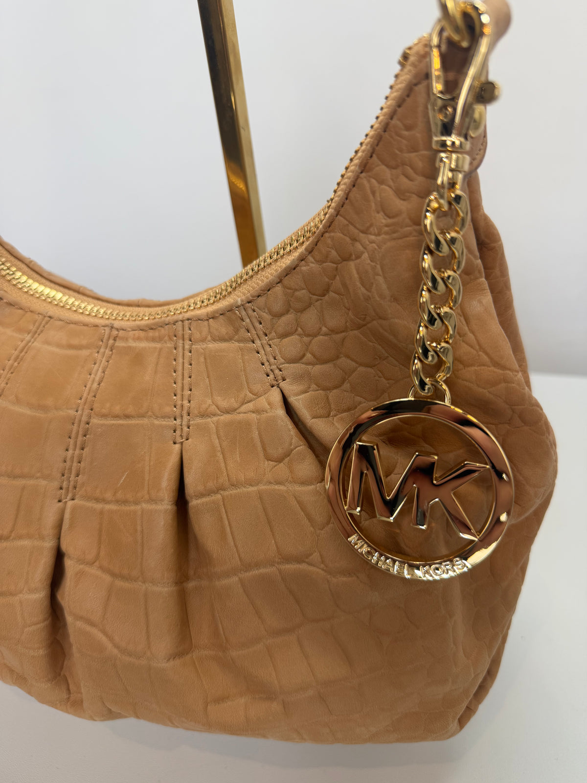 Michael Kors Tan Croc-Embossed Gold Hardware Shoulder Bag NWT