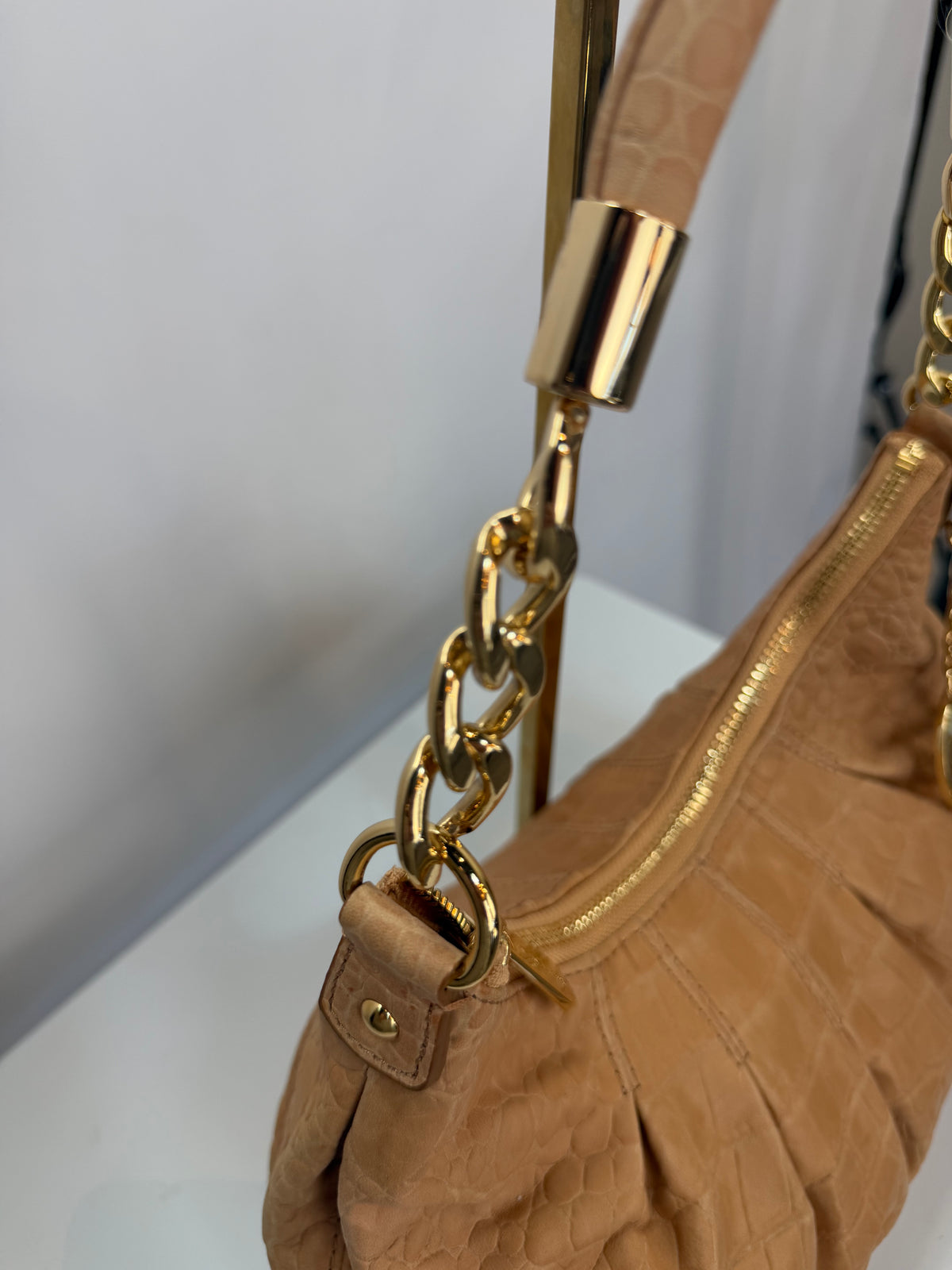 Michael Kors Tan Croc-Embossed Gold Hardware Shoulder Bag NWT
