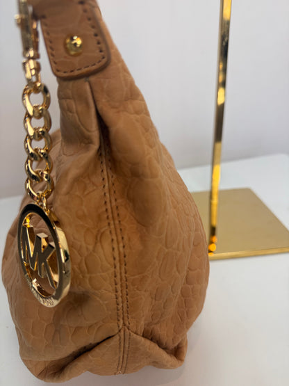 Michael Kors Tan Croc-Embossed Gold Hardware Shoulder Bag NWT