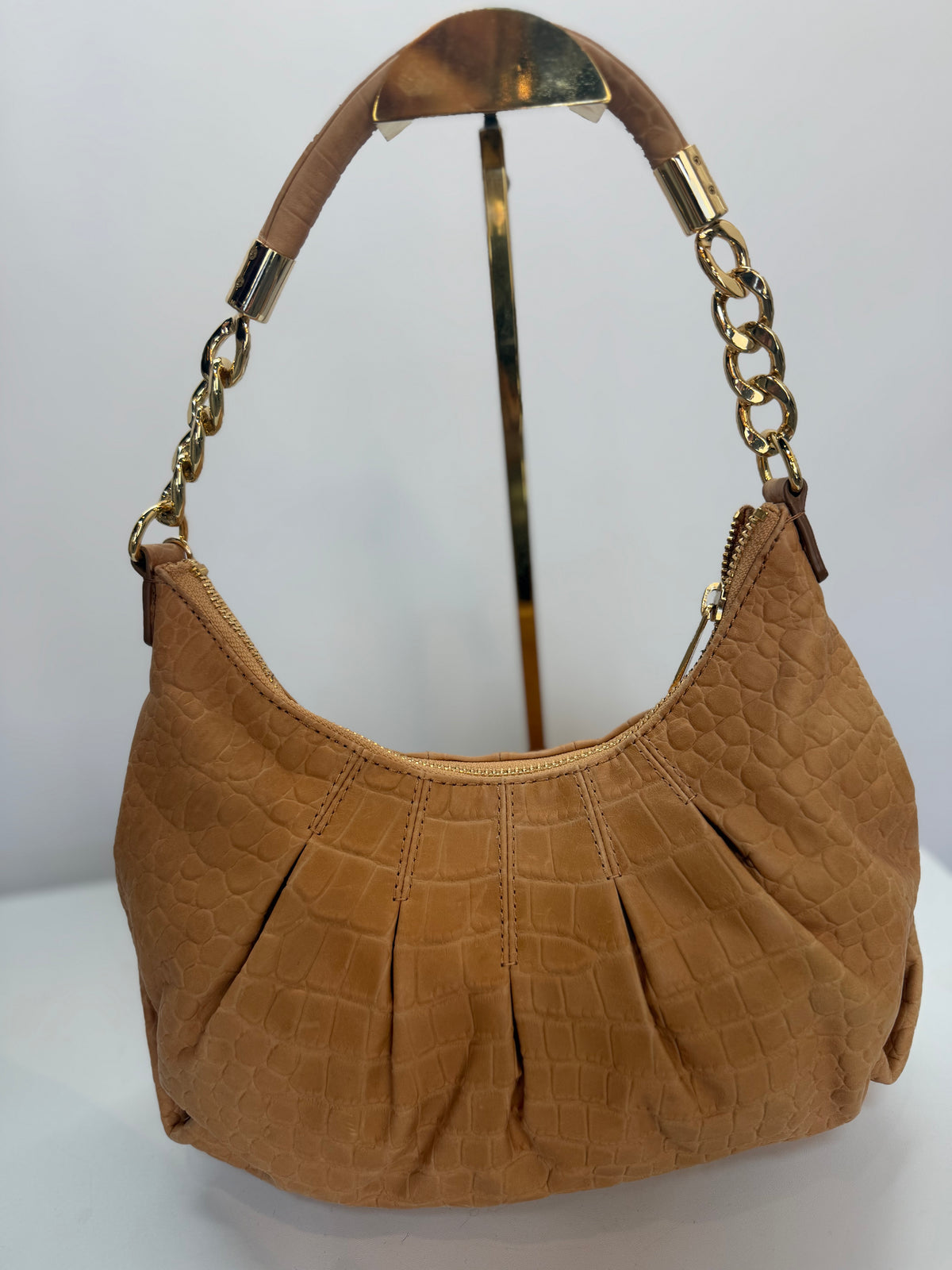 Michael Kors Tan Croc-Embossed Gold Hardware Shoulder Bag NWT