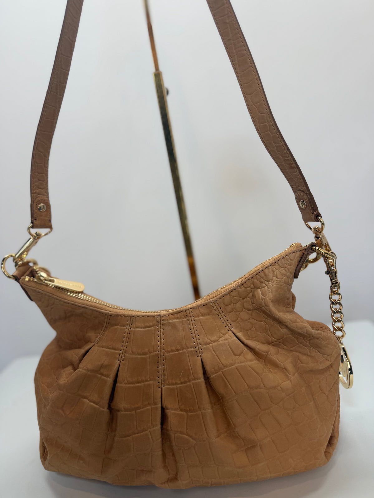 Michael Kors Tan Croc-Embossed Gold Hardware Shoulder Bag NWT
