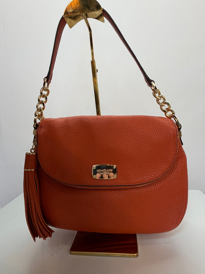 Michael Kors Orange Pebbled Leather Flap 2 Way Bag w Tassel & Gold Hardware NWT