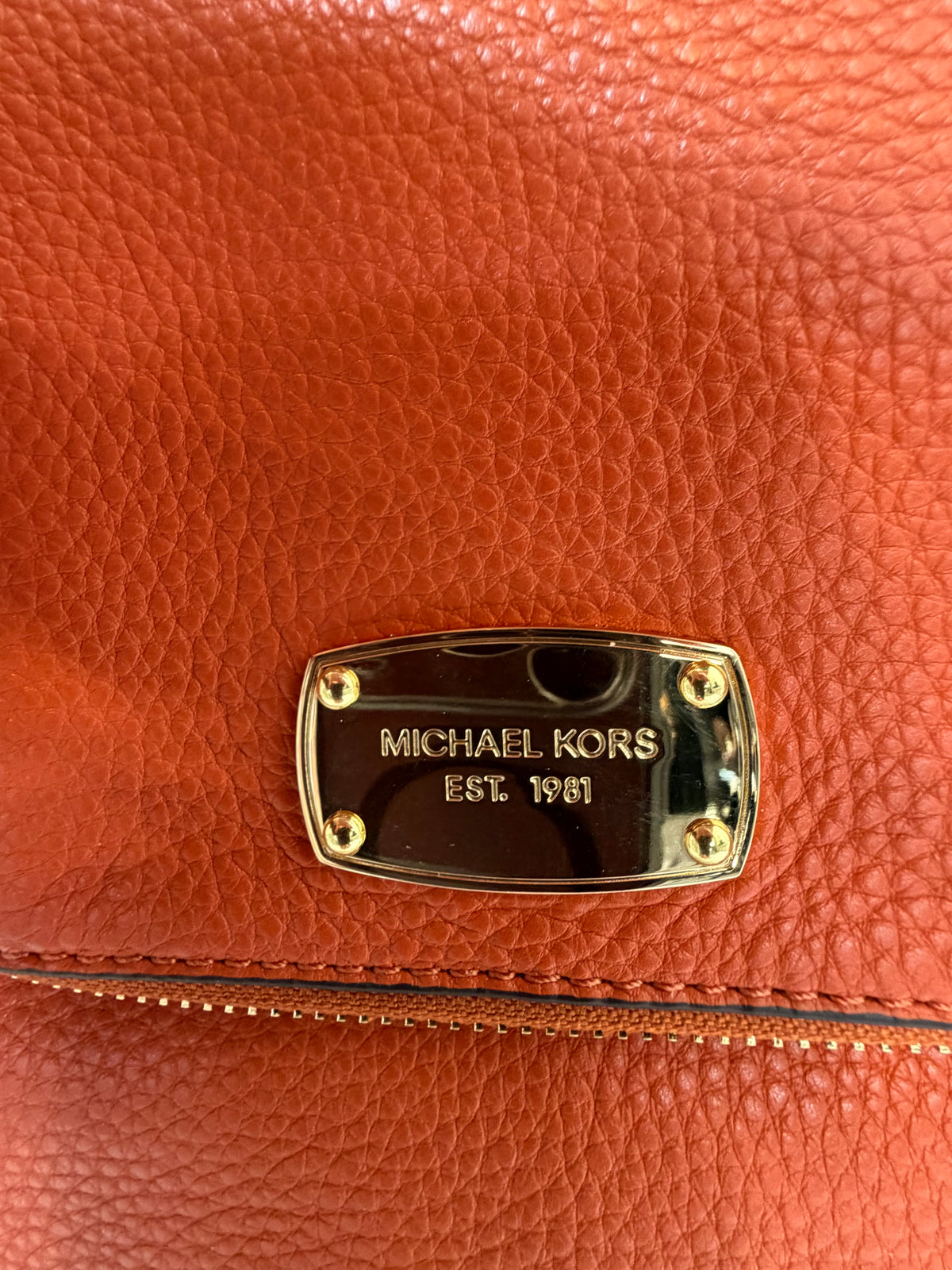 Michael Kors Orange Pebbled Leather Flap 2 Way Bag w Tassel & Gold Hardware NWT