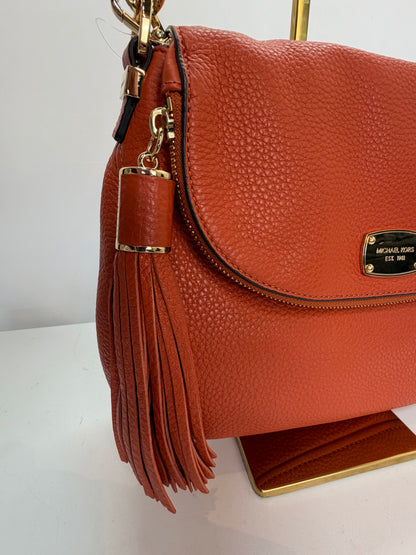 Michael Kors Orange Pebbled Leather Flap 2 Way Bag w Tassel & Gold Hardware NWT