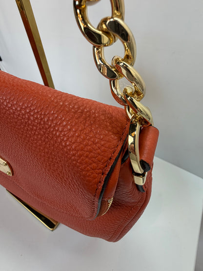 Michael Kors Orange Pebbled Leather Flap 2 Way Bag w Tassel & Gold Hardware NWT