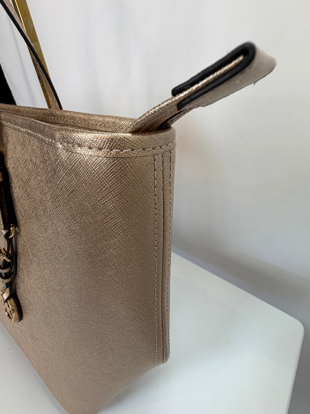 Michael Kors Gold Metallic Logo Charm Large Tote Bag NWT