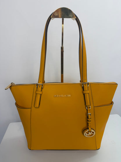 Michael Kors Yellow Leather Logo Charm Tote Bag w Gold Hardware NWT