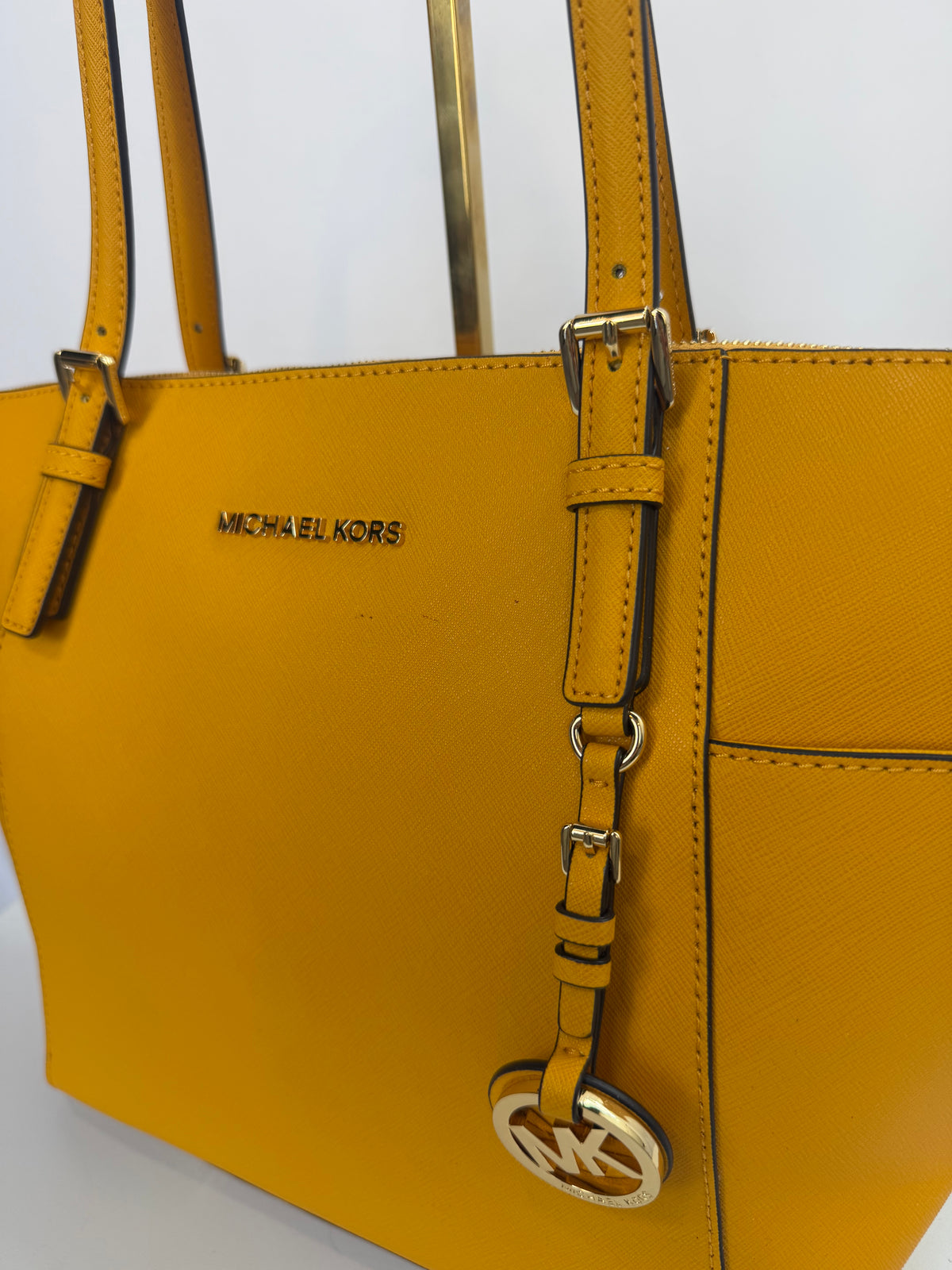 Michael Kors Yellow Leather Logo Charm Tote Bag w Gold Hardware NWT