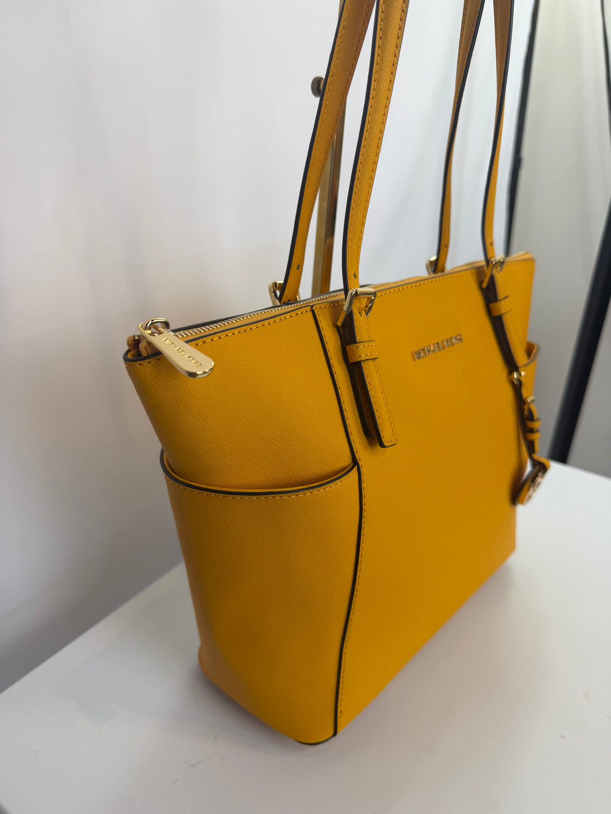 Michael Kors Yellow Leather Logo Charm Tote Bag w Gold Hardware NWT