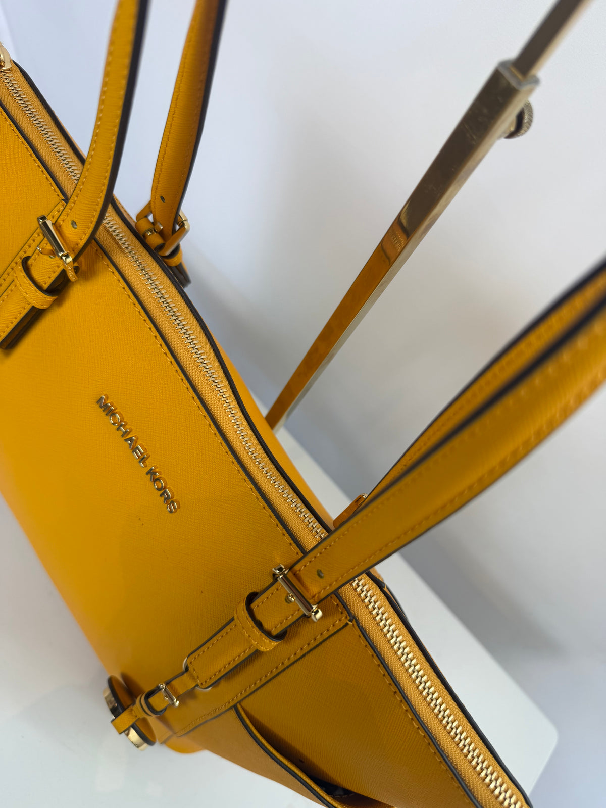 Michael Kors Yellow Leather Logo Charm Tote Bag w Gold Hardware NWT