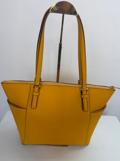 Michael Kors Yellow Leather Logo Charm Tote Bag w Gold Hardware NWT