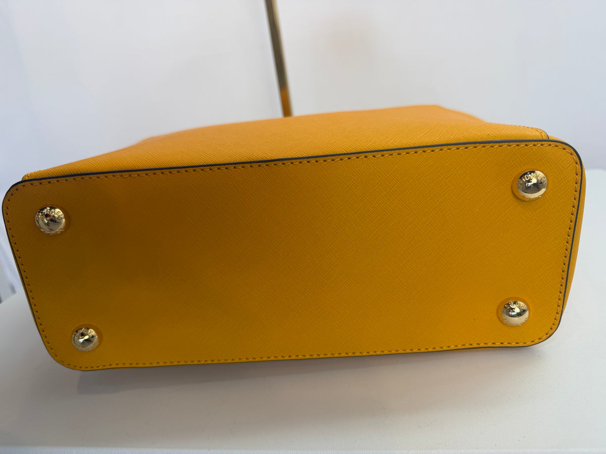Michael Kors Yellow Leather Logo Charm Tote Bag w Gold Hardware NWT