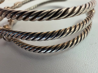David Yurman Sterling Silver 18K Yellow Gold 3 Row Confetti Cable Cuff Bracelet