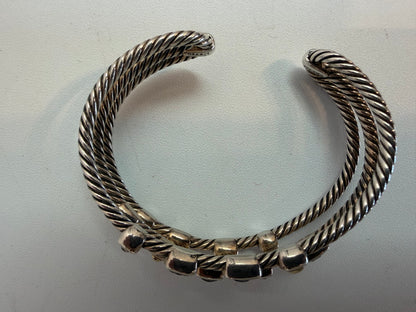 David Yurman Sterling Silver 18K Yellow Gold 3 Row Confetti Cable Cuff Bracelet