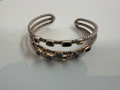 David Yurman Sterling Silver 18K Yellow Gold 3 Row Confetti Cable Cuff Bracelet