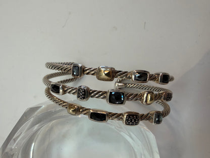 David Yurman Sterling Silver 18K Yellow Gold 3 Row Confetti Cable Cuff Bracelet