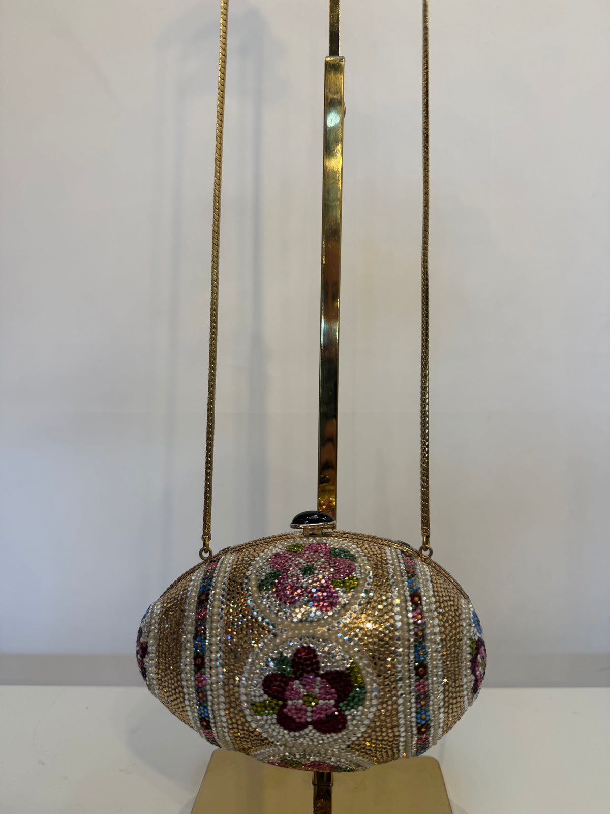 Judith Leiber Crystal Faberge Egg Minaudiere Crossbody Clutch w Chain