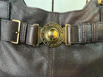 w DUSTBAG-Burberry Leather Chocolate Brown Gold Hardware Slouchy Shoulder Bag