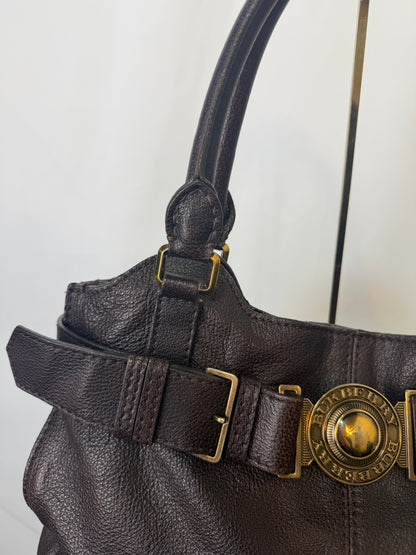 w DUSTBAG-Burberry Leather Chocolate Brown Gold Hardware Slouchy Shoulder Bag