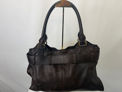 w DUSTBAG-Burberry Leather Chocolate Brown Gold Hardware Slouchy Shoulder Bag