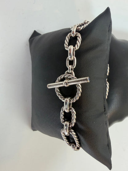 COMES WITH BAG - David Yurman Sapphire Toggle Cushion Link Chain Bracelet