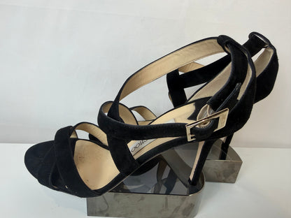 Jimmy Choo Black Suede "Lottie" Ankle Strap Stiletto Sandals