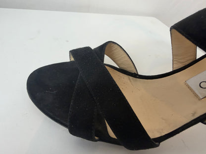 Jimmy Choo Black Suede "Lottie" Ankle Strap Stiletto Sandals