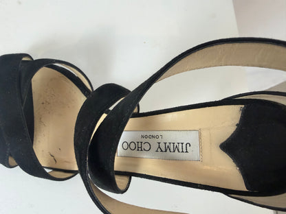 Jimmy Choo Black Suede "Lottie" Ankle Strap Stiletto Sandals