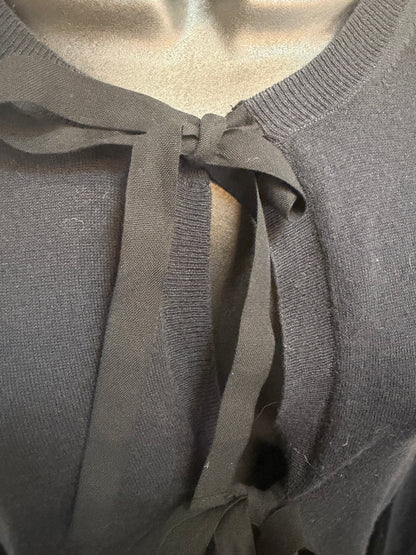 Jil Sander Navy Silk Cashmere Tie Neck Cardigan