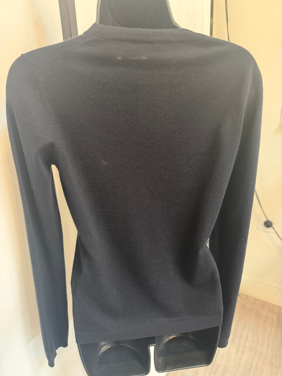 Jil Sander Navy Silk Cashmere Tie Neck Cardigan
