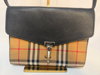 Burberry "Macken" Black & Check Leather Flap Clasp Crossbody Bag