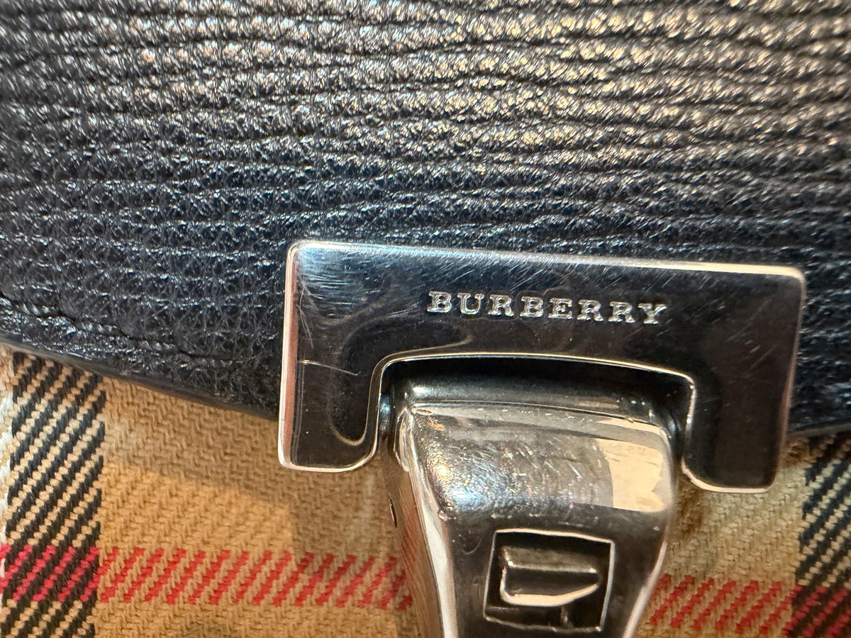 Burberry "Macken" Black & Check Leather Flap Clasp Crossbody Bag