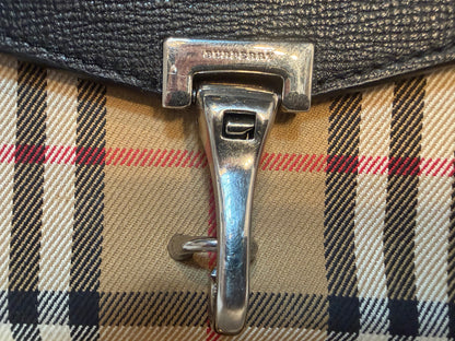 Burberry "Macken" Black & Check Leather Flap Clasp Crossbody Bag