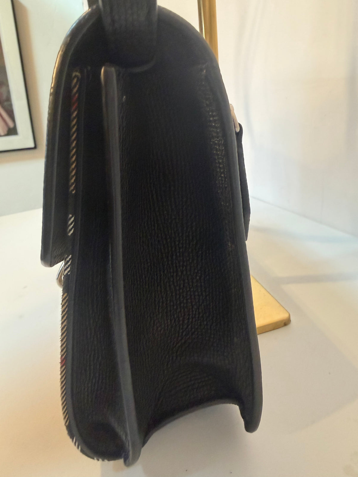 Burberry "Macken" Black & Check Leather Flap Clasp Crossbody Bag