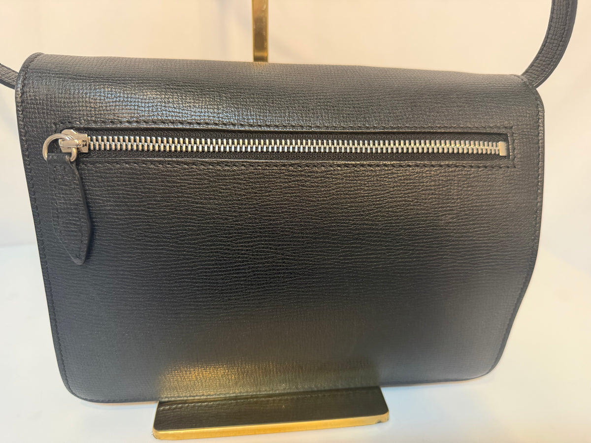 Burberry "Macken" Black & Check Leather Flap Clasp Crossbody Bag