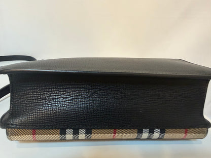 Burberry "Macken" Black & Check Leather Flap Clasp Crossbody Bag