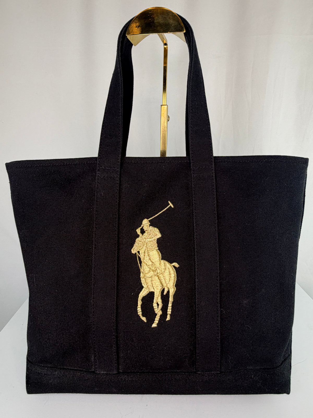 Polo Ralph Lauren Black Canvas Tote Bag w/ Large Woven Logo