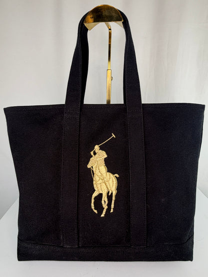 Polo Ralph Lauren Black Canvas Tote Bag w/ Large Woven Logo