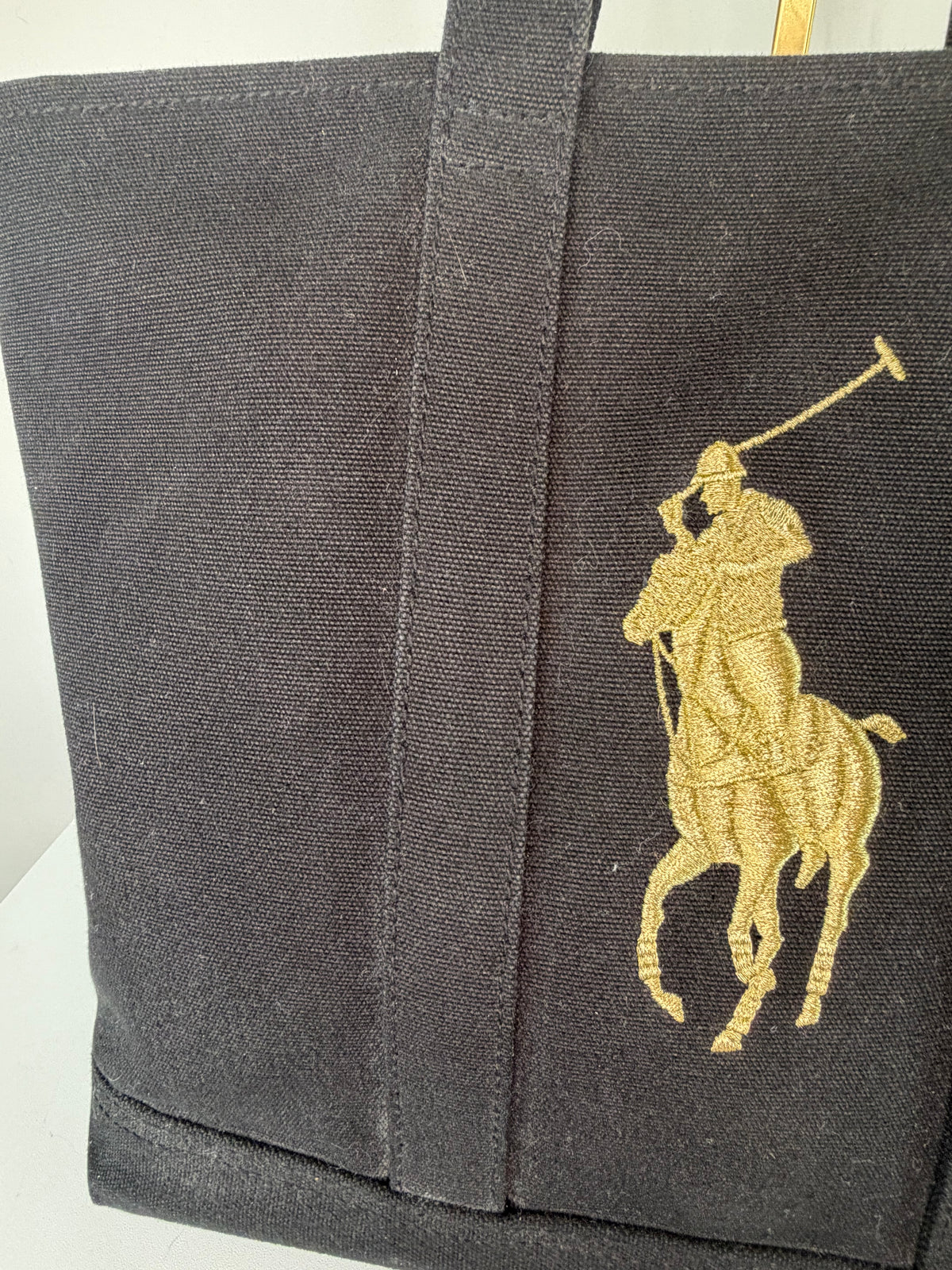 Polo Ralph Lauren Black Canvas Tote Bag w/ Large Woven Logo