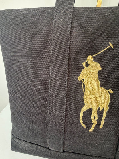 Polo Ralph Lauren Black Canvas Tote Bag w/ Large Woven Logo