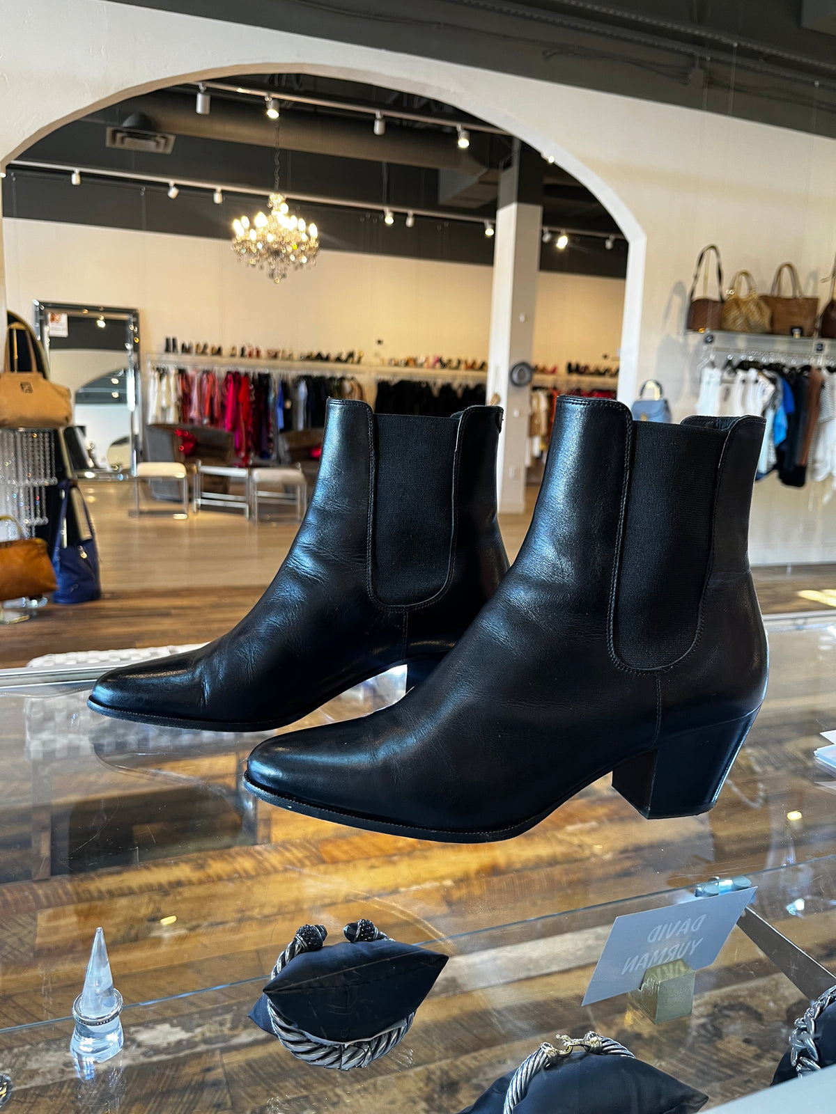 Celine Black Leather Pointed Toe Block Heel Ankle-High Boots
