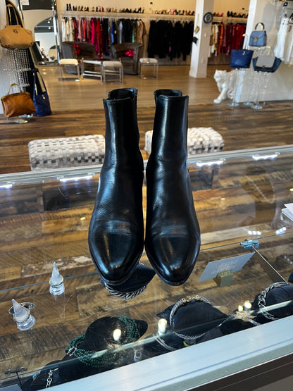 Celine Black Leather Pointed Toe Block Heel Ankle-High Boots