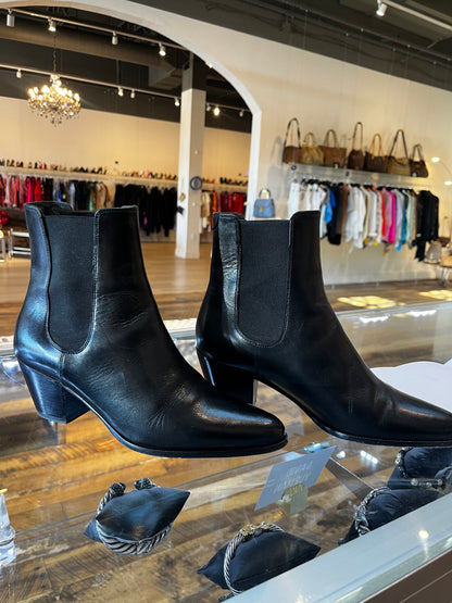 Celine Black Leather Pointed Toe Block Heel Ankle-High Boots