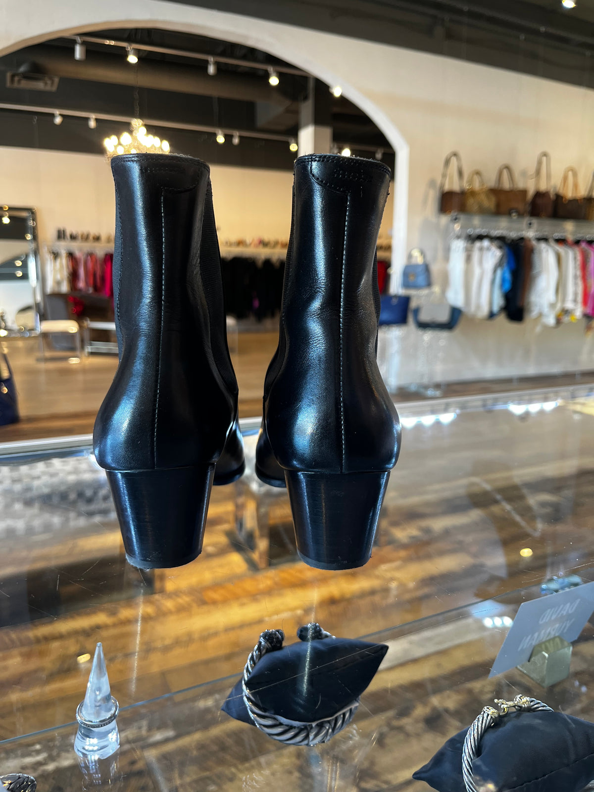 Celine Black Leather Pointed Toe Block Heel Ankle-High Boots