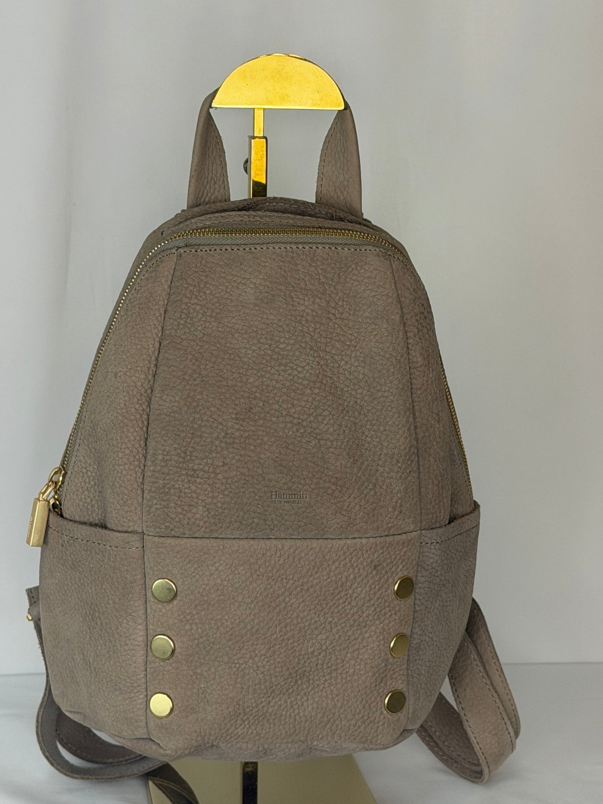 Hammit Suede Grey Taupe Medium Backpack w Gold Hardware
