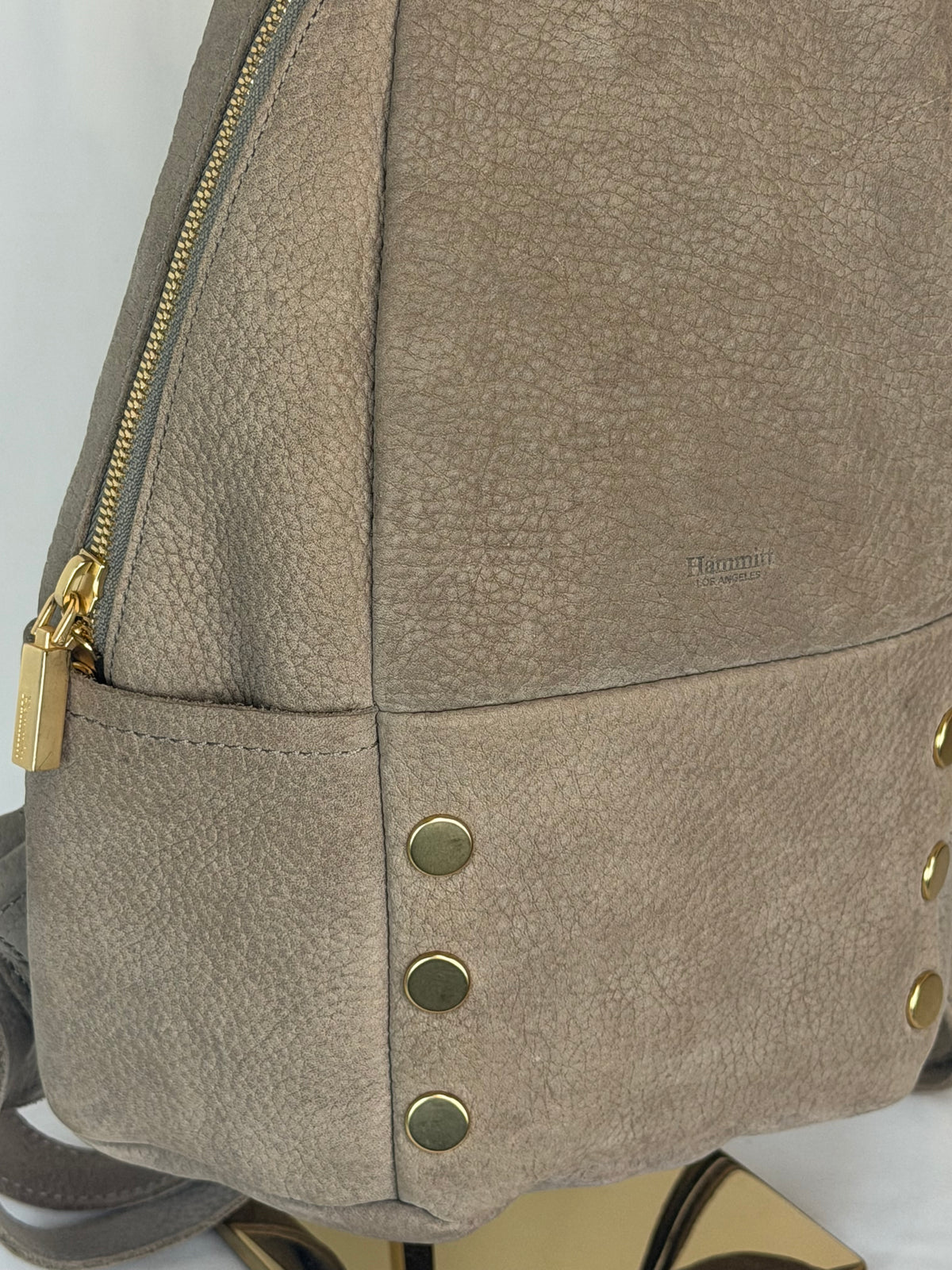 Hammit Suede Grey Taupe Medium Backpack w Gold Hardware