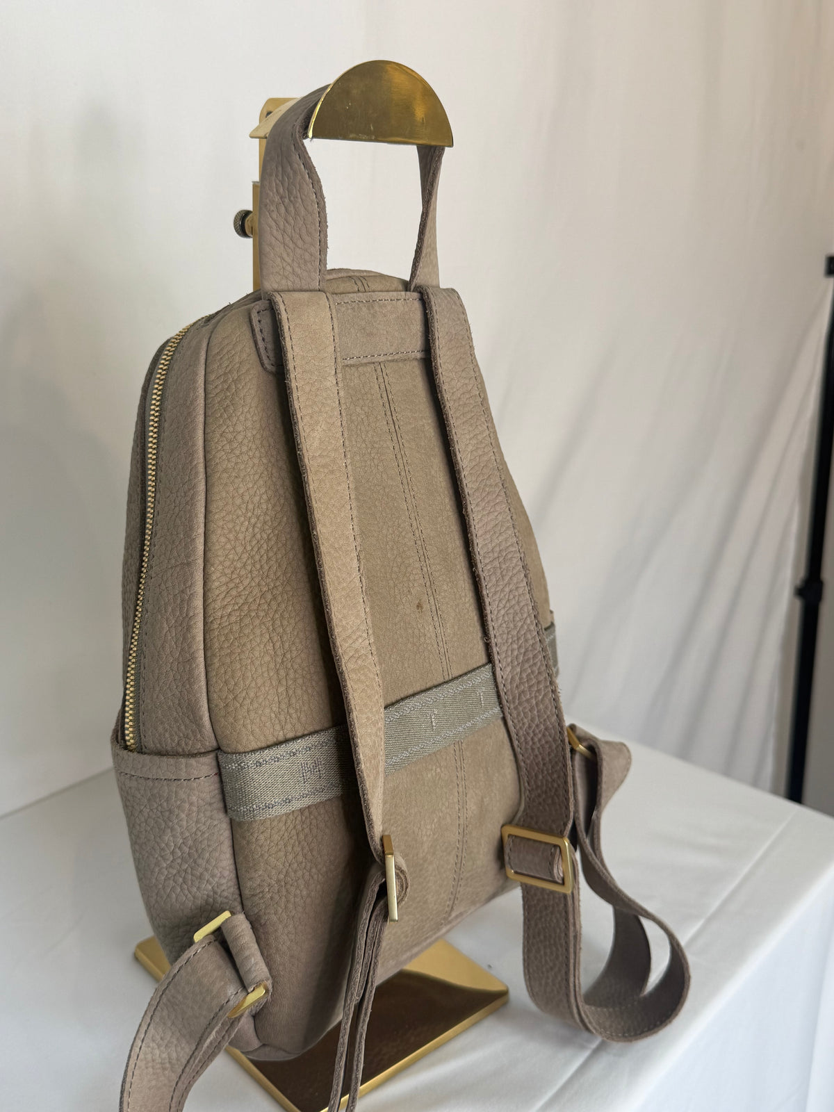 Hammit Suede Grey Taupe Medium Backpack w Gold Hardware