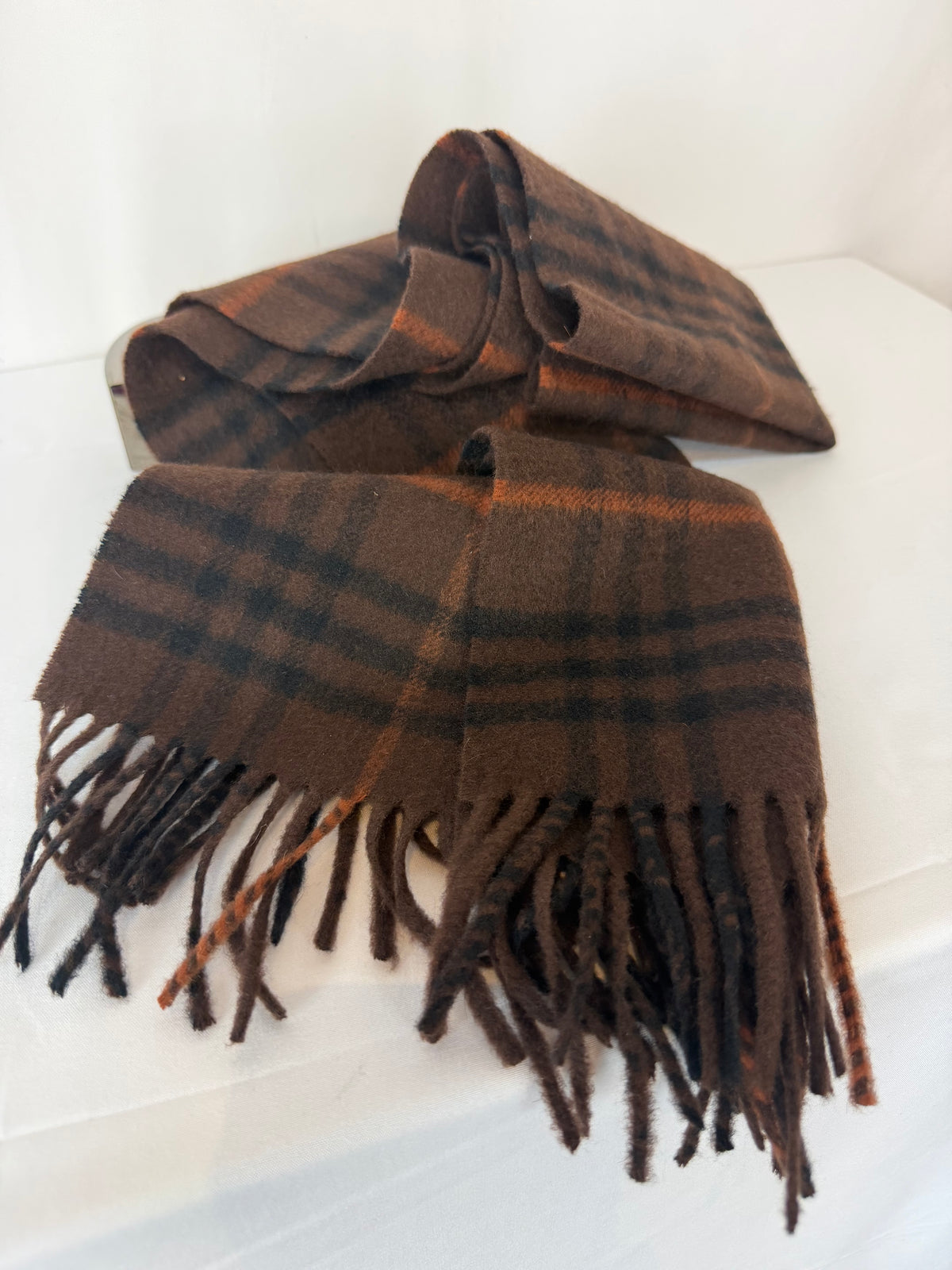 Burberry Cashmere Plaid Fringe Scarf