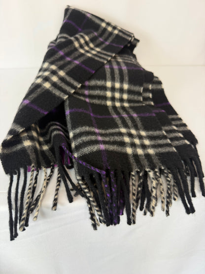 Burberry Cashmere Plaid Fringe Scarf
