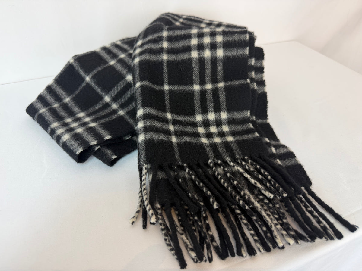 Burberry Cashmere Plaid Fringe Scarf